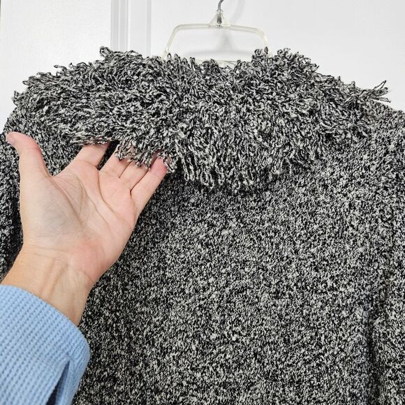 Rafaella Sweater Women's Lg Black White Full Zip Fringe Collar Long Sleeve VGUC - Picture 9 of 10